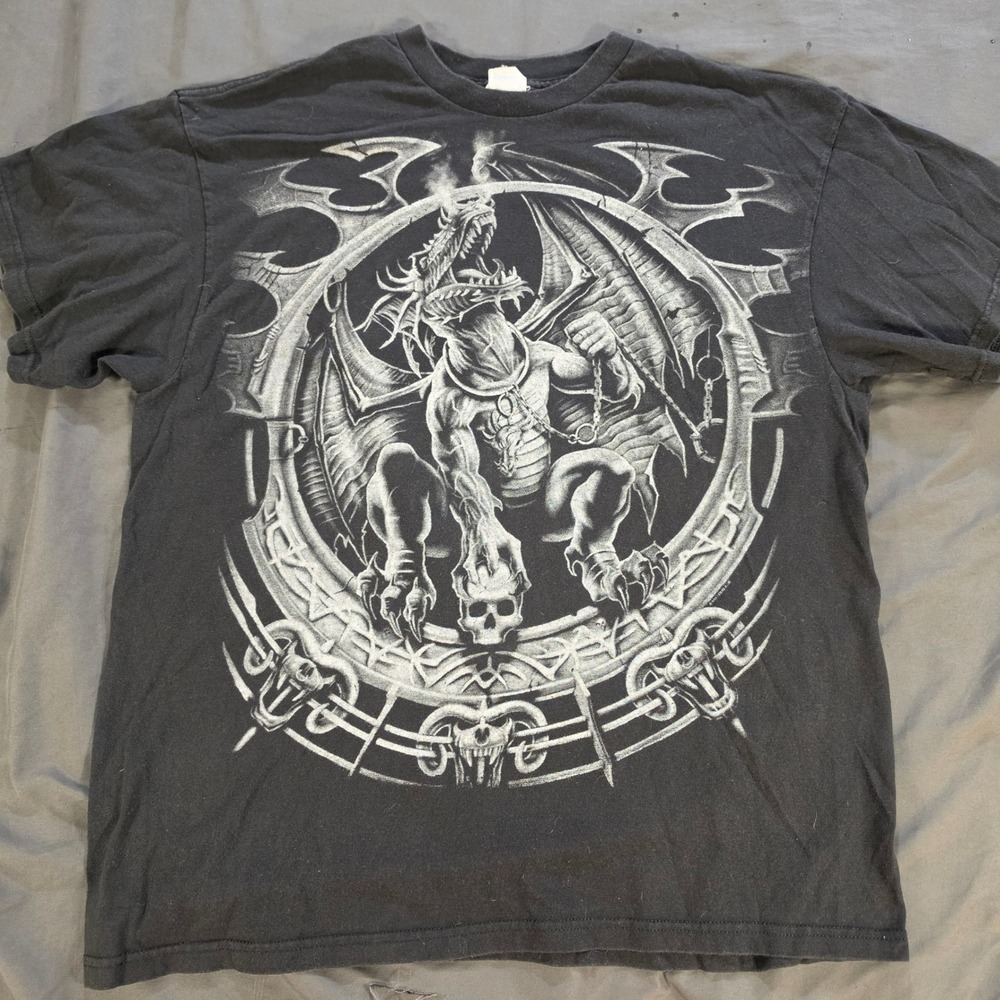 Delta Pro Weight Dragon Catcher Graphic T-Shirt XL Black Gothic Fantasy Vtg 2001